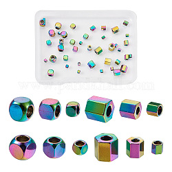 Yilisi 48 pièces 6 styles placage sous vide 304 perles d'espacement en acier inoxydable, hexagone & cube, couleur arc en ciel, 2~4x2~4x2~4mm, Trou: 1.4~2.3mm, 8 pièces / style