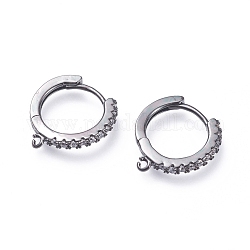 Латунные серьги-кольца из микро-паве с фианитами, с горизонтальными петлями, кольцо, прозрачные, металлический черный, 15.5x14.5x2 мм, отверстие : 1 мм, штифты : 0.9 мм