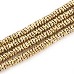 Electroplate Non-magnetic Synthetic Hematite Beads Strands, Wavy Disc, Light Gold Plated, 4x1.5mm, Hole: 1mm, about 270pcs/strand, 16.1 inch