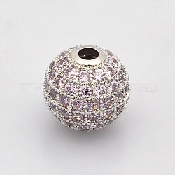 Perles rondes de couleur chardon de zircone cubique CZ de grade AAA de micro pave, Sans cadmium & sans nickel & sans plomb, platine, 8mm, Trou: 1.7mm