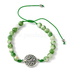 Bracelets de perles tressées en jade blanc teint naturel, Bracelet à maillons en alliage de fil de nylon réglable pour femmes, arbre de la vie, diamètre intérieur: 1-7/8~3-1/8 pouce (4.9~7.8 cm)