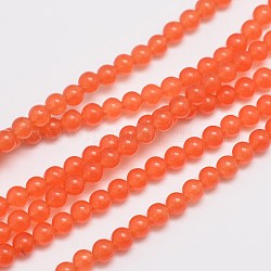 Chapelets de perles en jade de malaisie naturelle et teinte, ronde, tomate, 4mm, Trou: 0.8mm, Environ 92 pcs/chapelet, 15 pouce