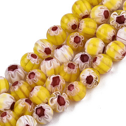 Chapelets de perles rondes de millefiori en verre, jaune, 6mm, Trou: 1mm, Environ 67 pcs/chapelet, 14.7 pouce