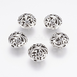 Perles en alliage de style tibétain, creux, plat rond, argent antique, 17x12mm, Trou: 2mm