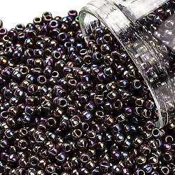 Toho perles de rocaille rondes, Perles de rocaille japonais, (406) opaque ab oxblood, 11/0, 2.2mm, Trou: 0.8mm, environ 1110 pcs/10 g, 10 g / bouteille