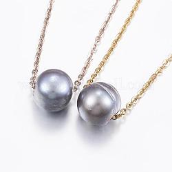 304 inoxydable colliers de perles d'acier, avec perle, ronde, couleur mixte, 17.7 pouce (45 cm)