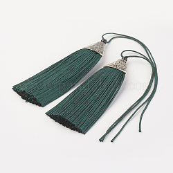 Nylon Tassels Big Pendant Decorations, with CCB Plastic, Antique Silver, Teal, 85~90x20x10.5mm