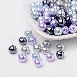 Silver-Grey Mix Pearlized Glass Pearl Beads, Mixed Color, 8mm, Hole: 1mm, about 100pcs/bag
