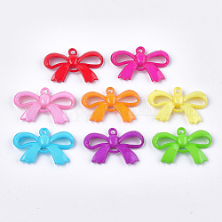 Opaque Solid Color Acrylic Pendants, Bowknot, Mixed Color, 24x37x6mm, Hole: 2mm, about 460pcs/500g
