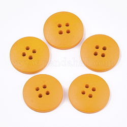 Bemalte Holztasten, 4-Loch, Flachrund, orange, 20x4 mm, Bohrung: 2 mm