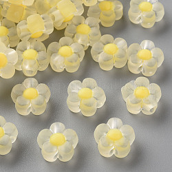 Abalorios de acrílico transparentes, esmerilado, talón en grano, flor, amarillo, 12x12.5x6mm, agujero: 2.5 mm, aproximamente 893 unidades / 500 g