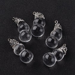Calabash Natural Crystal Pendants, with Polymer Clay Rhinestone and Platinum Tone Brass Findings, 35~40x15~16mm, Hole: 2mm