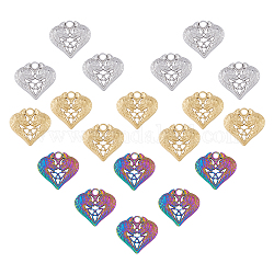 DICOSMETIC 18Pcs 3 Colors Heart Charms Hollow Heart with Wolf and Trinity Knot Charms Golden and Rainbow Color 3D Heart Infinity Charms Stainless Steel Pendants for Jewelry Making, Hole: 2.5mm