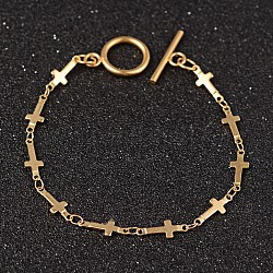 Croix 304 inoxydable bracelets en chaîne à maillons en acier, fermoirs ot, or, 7-1/4 pouce (185 mm), 5x1mm