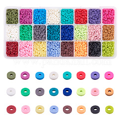 Eco-Friendly Handmade Polymer Clay Beads, for DIY Jewelry Crafts Supplies, Disc/Flat Round, Heishi Beads, Mixed Color, 4x1mm, Hole: 1mm, 24colors, about 400pcs/color, 9600pcs/box