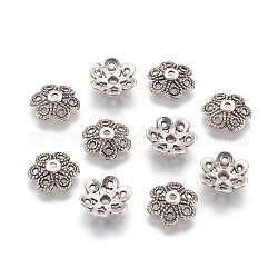 Tibetischen Stil Legierung Perlenkappen, Cadmiumfrei und Nickel frei und Bleifrei, Antik Silber Farbe, 12.5x12.5x4 mm, Bohrung: 1.5 mm