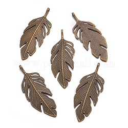 Tibetan Style Alloy Leaf Big Pendants, Lead Free, Nickel Free and Cadmium Free, Leaf, Antique Bronze, 62x23x2mm, hole: 2mm