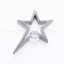 304 Stainless Steel Pendants, with Cubic Zirconia, Star, Stainless Steel Color, 33x24.5x6mm, Hole: 3mm