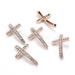 Perles de strass en alliage, sans plomb et sans cadmium, croix, cristal, or clair, 39x22x7mm, Trou: 2mm
