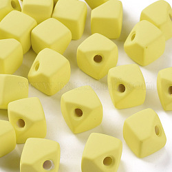 Perles acryliques, de Style caoutchouté, la moitié foré, cube d'espace, jaune, 13.5x13.5x13.5mm, Trou: 3.5mm