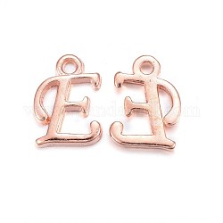 Rose Gold Plated Alloy Letter Pendants, Rack Plating, Cadmium Free & Lead Free, Letter.E, 13x10x2mm, Hole: 1.5mm