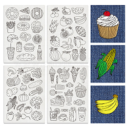 4 Sheets 11.6x8.2 Inch Stick and Stitch Embroidery Patterns, Non-woven Fabrics Water Soluble Embroidery Stabilizers, Food, 297x210mmm