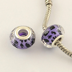 Large Hole Spot Pattern Acrylic European Beads, with Silver Tone Brass Double Cores, Faceted Rondelle, Mauve, 14x9mm, Hole: 5mm
