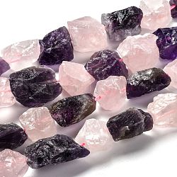 Brins bruts de perles de quartz rose naturel et d'améthyste, pépites, 14~21x13~23x8~15mm, Trou: 1.6mm, Environ 24 pcs/chapelet, 15.55'' (39.5 cm)