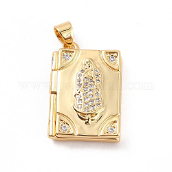 Rack Plating Brass Micro Pave Clear Cubic Zirconia Locket Pendants, Cadmium Free & Lead Free, Religion, Rectangle with Virgin Mary, Real 18K Gold Plated, 23x15x4.5mm, Hole: 4x3.5mm, Inner Diameter: 18x11mm