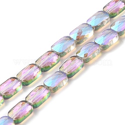 Transparentes perles de verre de galvanoplastie brins, arc-en-ciel plaqué, facette, rectangle, chardon, 9x6x4mm, Trou: 1.2mm, Environ 72 pcs/chapelet, 25.98'' (66 cm)