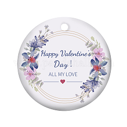 Handmade Porcelain Pendants, Double-Sided Printing of Valentine's Day Theme, Flat Round, Steel Blue, 75x2mm