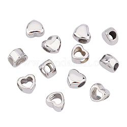 DICOSMETIC 12Pcs 10mm 2 Style Stainless Steel Heart European Beads Heart Spacer Beads Heart Large Hole Beads Metal Heart Loose Beads 5mm Hole Valentine's Day Beads for Jewelry Making DIY Findings