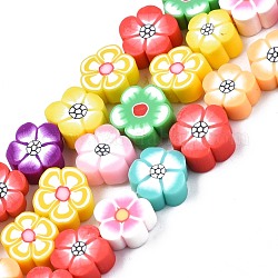 Chapelets de perle en pâte polymère manuel, fleur, colorées, 8~10.5x8~10x4~5mm, Trou: 1.2mm, Environ 36~39 pcs/chapelet, 12.40 pouce ~ 14.17 pouces (31.5 cm ~ 36 mm)
