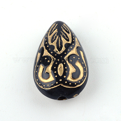 Perline acriliche con placcatura a goccia, metallo dorato allacciati, nero, 18x11.5x7.5mm, Foro: 1.5 mm