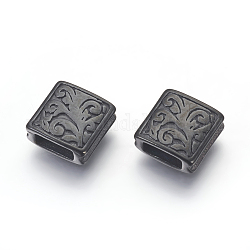 304 Stainless Steel Beads, Grooved Square, Gunmetal, 10x10x4mm, Hole: 2.5x6mm