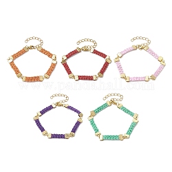 Плетеные браслеты-цепочки из вощеного полиэстера с прямоугольными звеньями, с двумя застежками из нержавеющей стали с настоящим 18-каратным золотом, разноцветные, 304 дюйм (6-3/4 см)