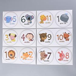1~12 Monate Zahlenthemen Baby Meilensteinaufkleber, für baby, Tiermuster, 220x110 mm, 2 Stück / Blatt, 12 Stück / Set