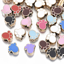 UV Plating Acrylic European Beads, with Enamel, Large Hole Beads, Footprint, Mixed Color, Light Gold, 12x12x9mm, Hole: 4.5mm