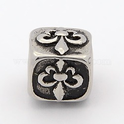 Smooth Surface 316 Stainless Steel Beads, Large Hole Beads, Cube, Antique Silver, 11x11x11mm, Hole: 8mm