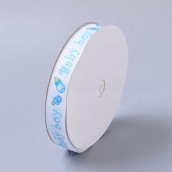 Baby Shower Ornaments Decorations Word Baby Boy Printed Polyester Grosgrain Ribbons, Light Sky Blue, 5/8 inch(16mm), about 20yards/roll(18.29m/roll)
