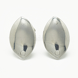 304 Stainless Steel Stud Earring Findings, with Loop, Horse Eye, Stainless Steel Color, 14.5x9mm, Hole: 1.4mm, Pin: 0.8mm