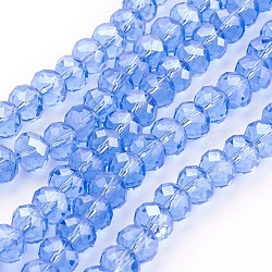 Glass Beads Strands, Pearl Luster Plated, Crystal Suncatcher, Faceted Rondelle, Cornflower Blue, 8x6mm, Hole: 1mm, about 68~70pcs/strand, 15 inch