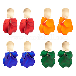 Anattasoul 4 пара, 4 цвета, изысканные серьги-гвоздики из акрилового лепестка с подвесками, длинные серьги-капли из золотого сплава для женщин, разноцветные, 71 мм, штифты : 0.8 мм, 1 пара / цвет