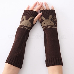 Polyacrylonitrile Fiber Yarn Knitting Long Fingerless Gloves, Arm Warmer, Winter Warm Gloves with Thumb Hole, Rabbit Pattern, Coconut Brown, 320x80mm