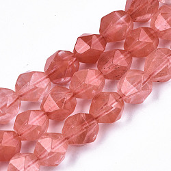 Cherry Quartz Glass Beads Strands, Star Cut Round Beads, Faceted, 9~10x10mm, Hole: 1.2mm, about 36~37pcs/strand, 14.96 inch(38cm)