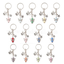 Porte-clés ange en acrylique et alliage d'imitation de perles, avec breloque en alliage de style tibétain et porte-clés fendus en fer, couleur mixte, 7.8 cm, 12 pièces / kit
