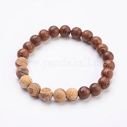 Wood Beaded Stretch Bracelets, with Natural Picture Jasper Beads and Burlap Packing Pouches Drawstring Bags, 2 inch(52mm)
