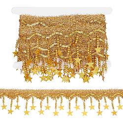 Nbeads 4.5M Sparkle Polyester Tassel Lace Trims, Paillette Fringe Lace Trimming with Iron Beads, Star, Goldenrod, 1-1/2 inch(37.5mm), about 4.81~4.92 Yards(4.4~4.5m)/Set