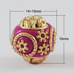 Handmade Indonesia Beads, with Alloy Cores, Round, Medium Violet Red, 14~15x15mm, Hole: 2mm