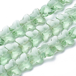 Perle di vetro trasparente, sfaccettato, farfalla, verde chiaro, 12x14.5x7.5mm, Foro: 1 mm